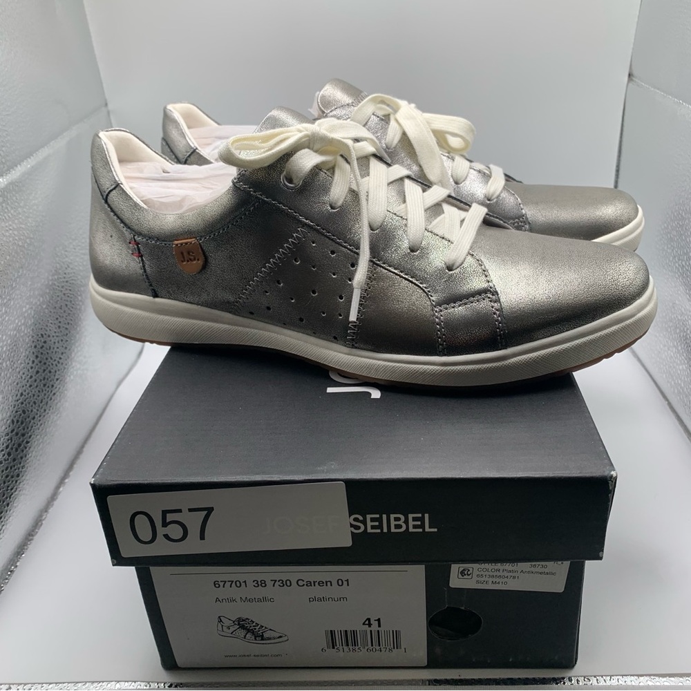 Josef Seibel Women's Silver Metallic Lace-Up Sneakers - Picture 2 of 11